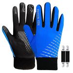 Kids Warm Winter Gloves 1 Pair for Youth Boys Girls with Glove Clip, Touchscreen Gloves Running Cycling Ski Gloves Ourdoor Sports Cold Weather(Blue,Large)