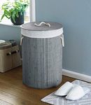 COUNTRY CLUB Round Bamboo Laundry Hamper Basket Clothes Storage Organizer With Lid Grey