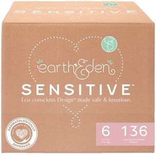 Earth & Eden Sensitive Baby Diapers, Size 6 (136 Count) - Eco-Conscious & Hypoallergenic Diapers - No Harsh Chemicals - Comfortable and Gentle on Skin - Dermatologically Approved