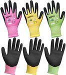 Kebada Kids Gardening Gloves Bulk Pack,Stretchy Toddler Garden Gloves,Grip Kids Work Gloves for 3-9 Years Old,Green Yellow Pink