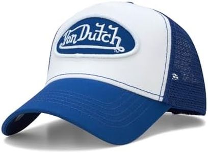 Von Dutch Unisex Trucker Hat - Curved Bill Mesh Back Retro Classic Adjustable Snapback Baseball Cap for Men and Women, Blue