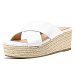 PIZZ ANNU Womens Platform Sandals Wedge Espadrille Slip on Crossover Slides Ladies Open Toe Summer Chunky Shoes Size 7 White