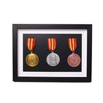 Solid Wood Medal Box,Wooden Display Case for Medals and Badges of Honour?Marathon Medal Storage Box,War Military Three Medal in Black Frame,3D Deep Box Frame to Display War/Military/Sports Medals