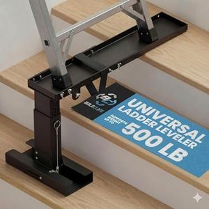 Foldable Ladder Leveler for Stairs – Adjustable Ladder Stabilizer Fits Extension, Straight & Telescoping Ladders | Tool-Free Pin Lock, Non-Slip Rubber Base, Heavy-Duty 400lb Capacity