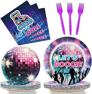 gisgfim 96 Pcs 70's Disco & Roller Skate Party Plates and Napkins Party Supplies Disco Party Tableware Set Disco & Roller Skate Party Decorations Favors for Birthday Baby Shower Serves 24 Guests