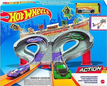 Hot Wheels Track Set Super Speed Blastway Playset, Dual-Track Racing for 1 or 2 Players, Includes 1:64 Scale Toy Car