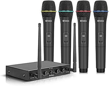 D Debra Pro UHF 4 Channel Wireless Microphone System with Cordless Handheld Lavalier Headset Mics, Metal Receiver, Ideal for Karaoke Church Party (4 Handheld)