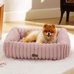 Bedsure Cute Dog Bed for Small Medium Dogs - Washable Furry Puppy Beds, Rectangle Orthopedic Corduroy Fleece Pet Beds with Removable Zipper Cover, 25x21x7inches, Blush Pink