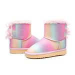 Weestep Girls Toddler Little Kid Warm Fur Winter Ankle Flat Snow Boot(1 Little Kid, Rainbow), Pink, 1 US Little Kid