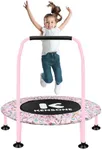 KENSONE 36" Mini Trampoline for Kids, Indoor Small Recreational Trampoline for Toddlers with Bungees, Foam Handle, Leg Suction Cups and Safety Bins, Pink