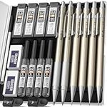 Nicpro 6PCS Art Mechanical Pencils Set, Metal Drafting Pencil 0.3, 0.5, 0.7, 0.9 mm & 2PCS 2mm Graphite Lead Holder(4B 2B HB 2H) For Writing Sketching Drawing With Lead Refills Eraser Case