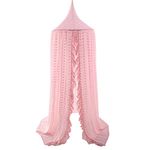 Kids Bed Canopy Mosquito Net Princess Canopy for Girl Baby Bed, Round Dome Hanging Yarn Play Tent Bedding Unique Lace Netting Curtain Reading Nook Nursery Bedroom Indoor Game House Decor Pink