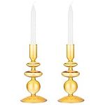 Navaris Glass Candle Holder - Set Of 2, Orange - Clear Decorative Candle Holder For The Home - Orange Stand For Stylish Interior Design - Transparent And Modern