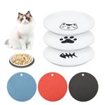 Weirui 3 Pack Cat Food Plate, Ceramic Shallow Cat Food Bowls Set Whisker Friendly Cat Dinner Dish 5.9 in with 3 Pack Silicone Pet Feeder Mat for Indoor Dog Kitten Food and Water Bowls