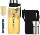 ZDZDZ Travel Glass Infuser Water Bottle 1.5 Liter Wide Mouth Glass Drinking Water Bottle with Protective Sleeve - Reusable Sport Water Bottles for Gym Hiking Camping