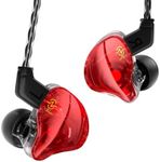 CCZ Coffee Bean Wired Gaming Earbuds, 1DD Driver Wired Earphones, in Ear Monitor with Bass Sound, 3.5mm Plug in Headphone with Comfortable Ear fins iems for Gaming PC Laptop Computer(Red, with mic)