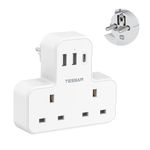 UK to European Plug Adapter, TESSAN EU Travel Plug Adaptor with 2 AC Outlets and 3 USB(1 USB C) Charging Ports, Type E F Plug for Euro Germany Spain France Iceland Greece Poland