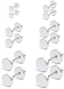 PLABBDPL 6 Pares Pendientes Perforantes Plata Pendientes de Acero Inoxidable Pendientes de Ronda Pendiente Hombre Barbell Aretes de Perno Piercing Posterior del Tornillo Hombre Mujer Unisex