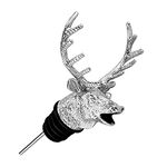 Wine Aerator Pourer Spout Bottle Pourers for Alcohol Stainless Steel Deer Stag Head Wine Pourer Stags with Food Grade Silicone Stopper for White Red Wines Whiskey Gift for Father (Silver White)