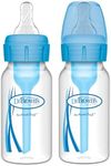 Dr Brown's Natural Flow Anti-Colic Options+ Narrow Baby Bottle, 4oz/120 ml, with Level 1 Slow Flow Teat, Pack of 2, Blue