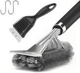 BELICOO BBQ Brush 2 Pack, 18'' BBQ Cleaning Brush and Scraper w/Removable Handle, 3-Branch Stainless Steel Barbecue Wire Brush & 1 Small Grill Brush for Outdoor Charcoal/Electric/Gas Grill Cleaning