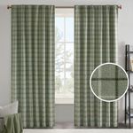 Madison Park Anaheim Cabin Plaid Curtain Window, Thermal Insulated Fleece Lining, Living Room Decor Light Blocking Drape for Bedroom, 1-Single Panel Pack, 50" x 95" Faux Leather Tab, Green