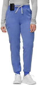 Kitmaz Jogger Medical Scrub Pants for Women - Mid-Rise 4-Way Stretch Anti-Wrinkle Slim Fit Yoga Pants with Waist Drawstring & 5 Pockets Ceil Blue