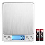 Criacr Digital Kitchen Scales, 3kg Stainless Steel Cooking Scales with 2 Trays, Back-Lit LCD Display, Tare and PCS Features, 0.1g / 0.01 oz Precise Graduation, for Kitchen, Ingredients, Jewellery