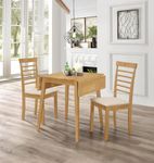 Hallowood Furniture Ledbury Small Drop Leaf Table and Chairs Set 2, Wooden Folding Table in Oak Finish & Chair with Warm Cream Seat Pad, Kitchen Table Dining Room Set