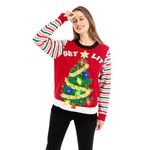 JOYIN Christmas Women Red Ugly Jumper and Light Bulb Novelty LED Light Up Long Sleeve Xmas 3D Christmas Tree Pattern Striped Pullover Jumper (L)