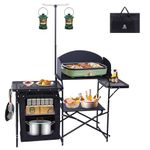 Nice C Camping Kitchen Station, Camping Table, Picnic Table, Grill Table, Folding Table, Upgrade Light Stand and Windshield Cooking Station & Organizers, Carry Bag for Beach, Picnic (Black)