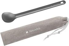 Navaris Long Handle Titanium Spoon - 8.4" (21.5cm) Long Metal Utensil for Backpacking and Camping - Extra Strong and Lightweight - Includes Carry Bag