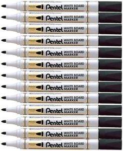 Pentel - Marcador económico para pizarra blanca. Color negro. - Pack de 12