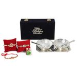 INTERNATIONAL GIFT German Silver Round Bowl Spoon Tray Or Carry Bag with Happy Raksha Bandhan Tag