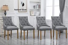 FESTIVAL BAZAR Tufted Velvet Dining Chair with Back Handle and Gold Legs (Set of 2) (4 Grey)
