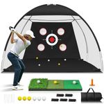 10x7FT Golf Net with Mat, Golf Practice Net for Backyard Garage Indoor Outdoor with Target Pockets for Driving Chipping Swing, for Men Women Dad Husband Golfer, Ideal Gift for Him