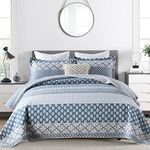 PERHOM Blue Quilt Queen Size - Queen Quilt Set, 100% Long-Staple Cotton Floral Quilt Bedding Set Bedspreads, Patchwork Reversible Lightweight Comforter Bed Spread for All Season, Blue/Gray, 3 Pieces