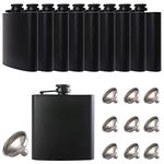 10 pcs Hip Flask for Liquor Black 6oz Stainless Steel Leakproof with 10 pcs Funnel for Gift, Camping, Wedding Party, Groomsmen Gifts