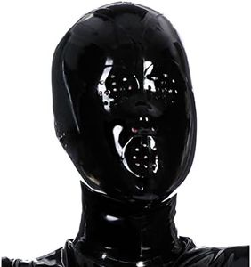 Latex Hood Mask Black Rubber Seamless Hood with Perforated Eyes Mouth Ears Zipped Mosquito Hood (XL, Black-0.4mm)