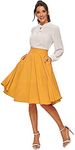 FRAULEIN Women's Midi Skirts with Pockets Long Below Knee Length Pull On Closure A-Line Flared Everyday Use All Seasons Trendy (X-Large, Yellow)