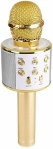 MAX KM01 Microphone Karaoké Micro Sans Fil Bluetooth - Doré, Haut-Parleur, Batterie 6h environ, Micro Modificateur de Voix et Écho, Fonction Enregistrement et Selfie, Parfait pour les Enfants