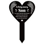 GLOBLELAND Heart Son Garden Stake Memorial Remembrance Plaque Stake for Cemetery Acrylic Grave Stake Waterproof Sympathy Garden Stake for Yard Grave Cemetery (Son)