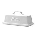 Bruntmor Ceramic Butter Dish with Lid. Butter Holder/ Tray/ Storage with Lid and Handle. Porcelain Butter Keeper for Countertop. Butter Dish with Cover in White Color.