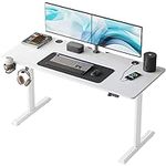 CubiCubi 55"x24" Standing Desk, Electric Stand up Height Adjustable Home Office Table, Sit Stand Desk with Splice Board, White Frame & White Top