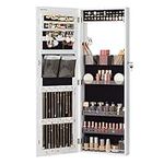 SONGMICS Jewelry Cabinet Armoire, Wall/Door Mount Storage Organizer with Full-Length Frameless Mirror, Lockable Cabinet with Built-in Small Mirror, Shelves, Gift Idea, White UJJC003W01