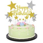 Party Propz Happy Birthday Cake Topper - Pack of 14Pcs | Golden Silver Glitter | Stars Cupcake Toppers for Kids Boy's Girls Adults | Birthday Decorations Items | Cake accessories, Cards, Tags