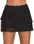 Bsubseach Womens Shorts Summer Elastic Waist Swimdress Sport Skirted Swimsuit Bottoms Swim Skort Black XL