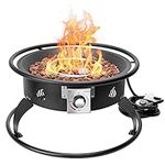 Onlyfire Outdoor Propane Fire Pit 22 Inch Round Portable Gas Fire Bowl with 12Ft Hose and 8.8 Lbs Lava Rocks Gas Firebowl for Outside Camping Bonfire Patio & Backyard Party, 55000 BTU