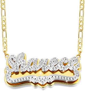 Gemiac Name Necklace Personalized Nameplate Necklace 18K Gold Plated Custom Double Plated Name Necklace with Heart Jewelry Gift for Women Girl