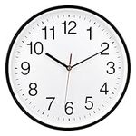 Plumeet Wall Clock, 10" Non Ticking Silent Quartz Black Wall Clocks, Battery Operated, Decorative Home Office School Clock (White)